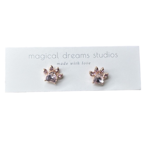 Jewelry - PAW PRINT Gold and Pink Stud Earrings